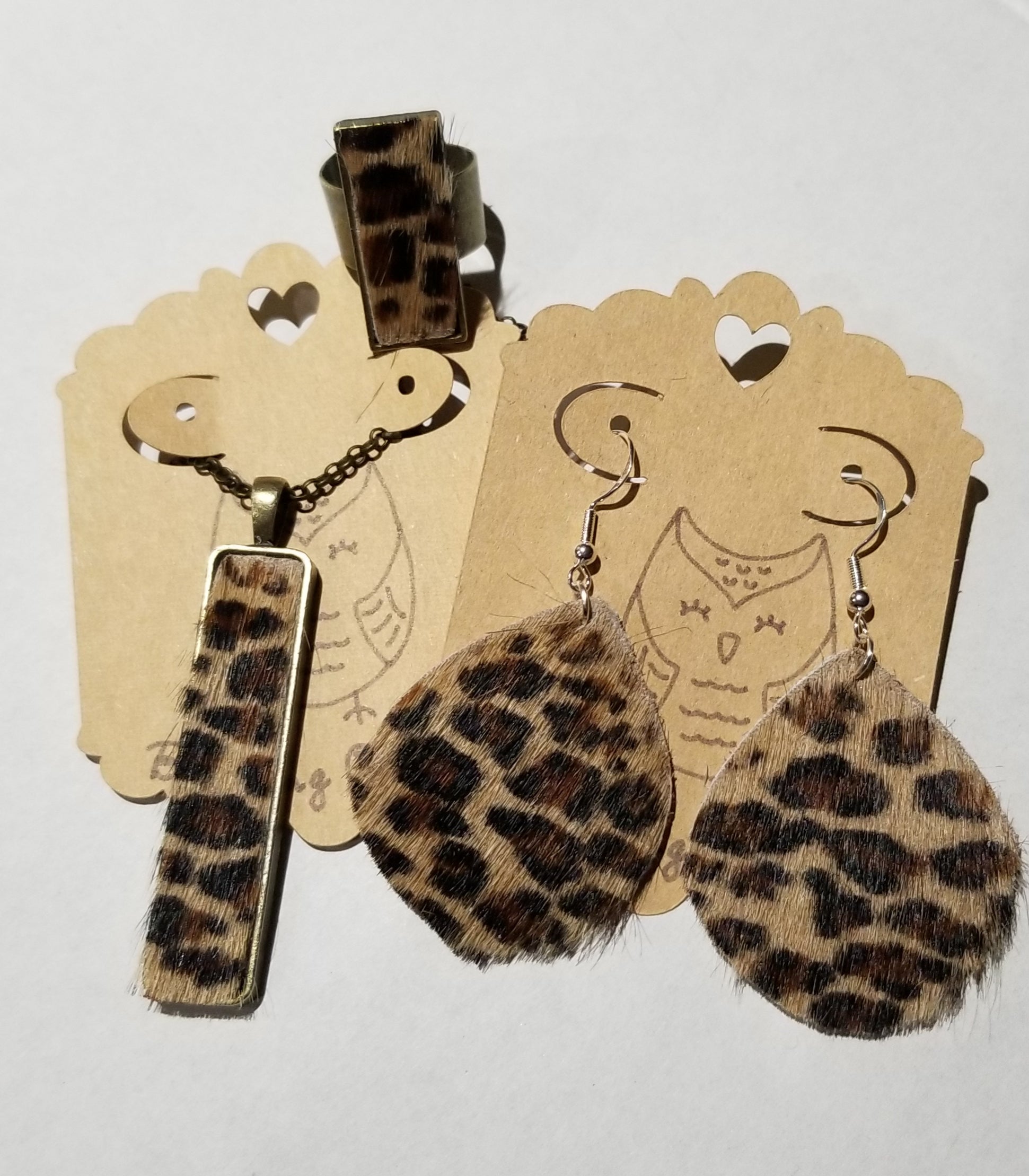 Leopard  Print Hair on Cowhide Leather Earrings