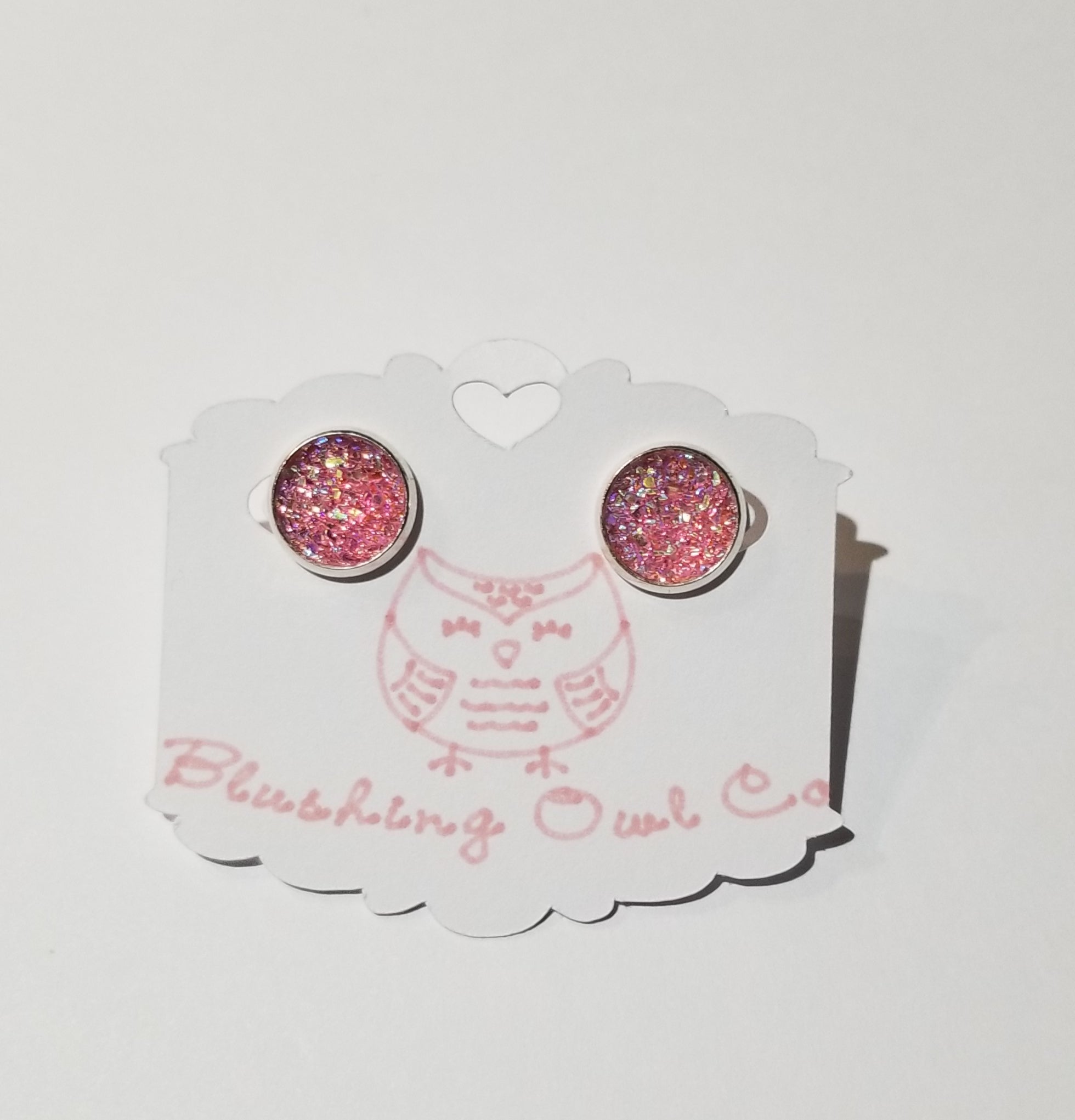 Pink Druzy Stud Earrings