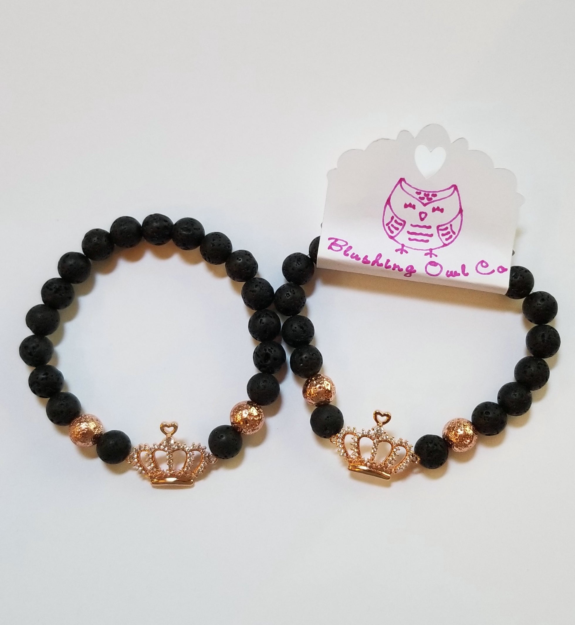 Natural Lava Rock Bracelet w/ Rose Gold Crown