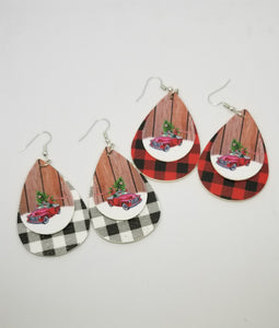 Red Truck Buffalo Plaid Christmas / Winter Earrings Double Sided