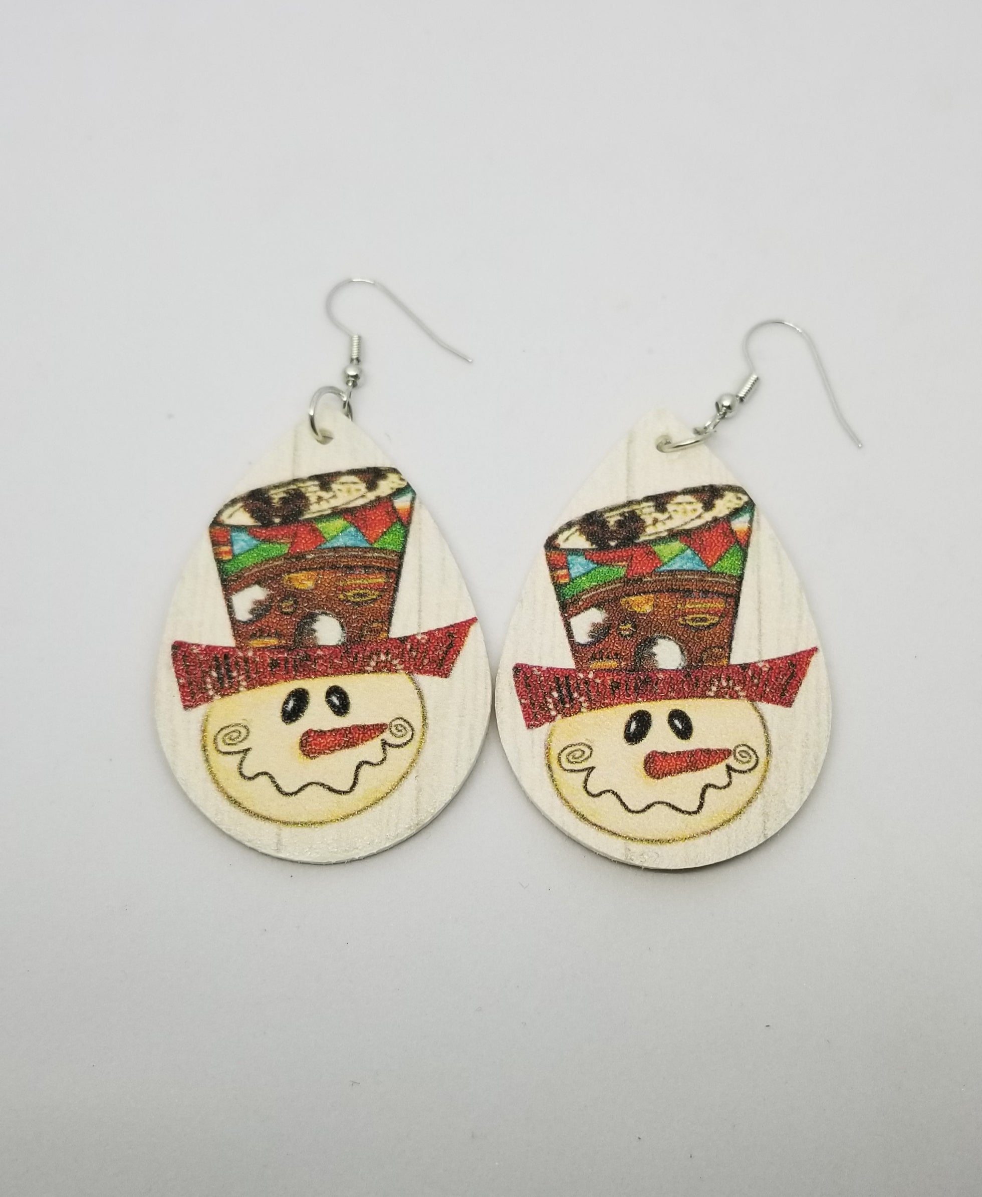 Snowman Teardrop Christmas / Winter Earrings - Double-sided