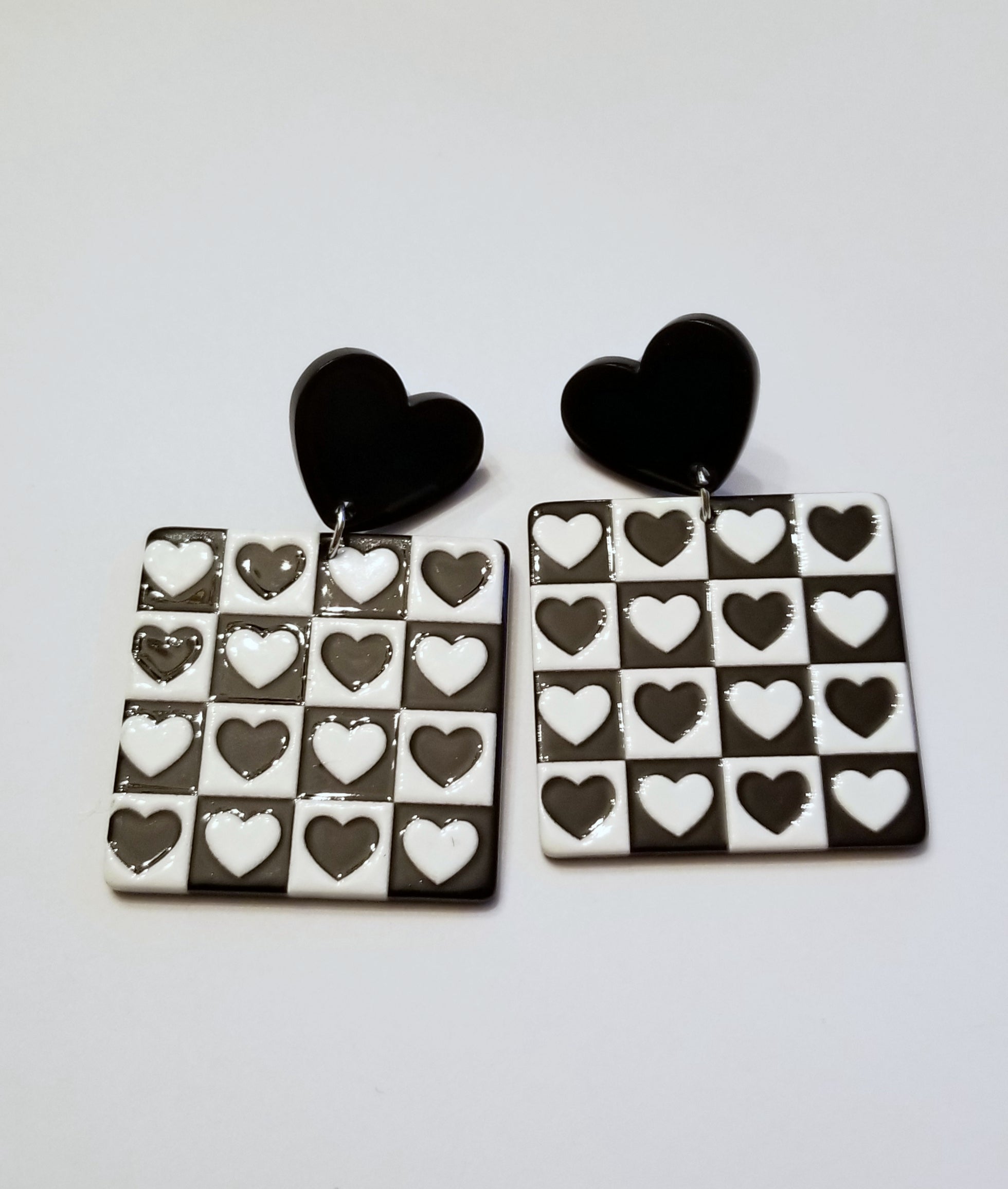 Black and White Heart Earrings