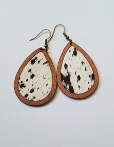 Animal Print Leather & Wood Teardrop Earrings