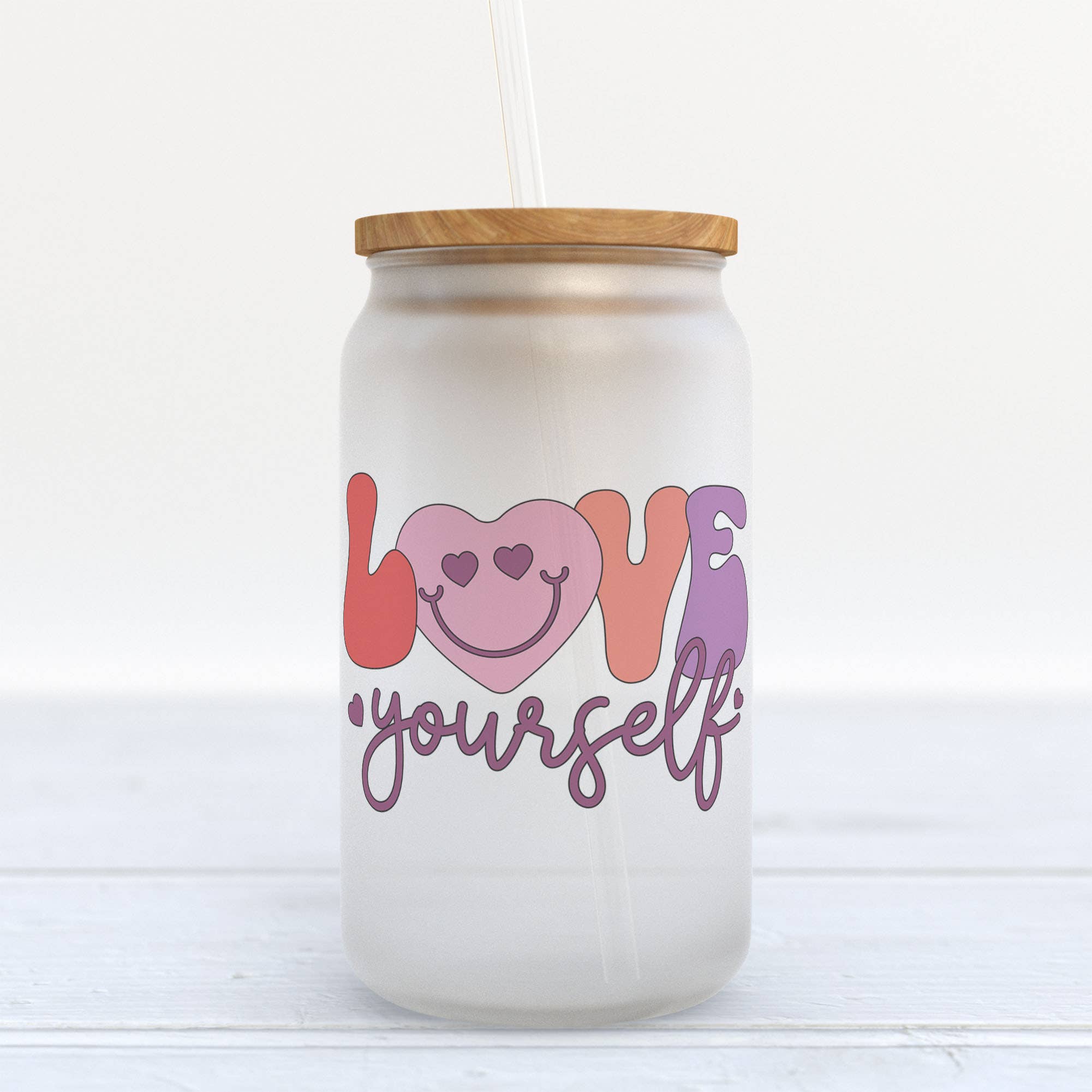 Heart & Willow Prints - Retro Love Yourself Valentines Day Frosted Glass Can Tumbler
