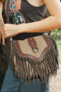 Brown Boho Fringe Flip Crossbody Bag