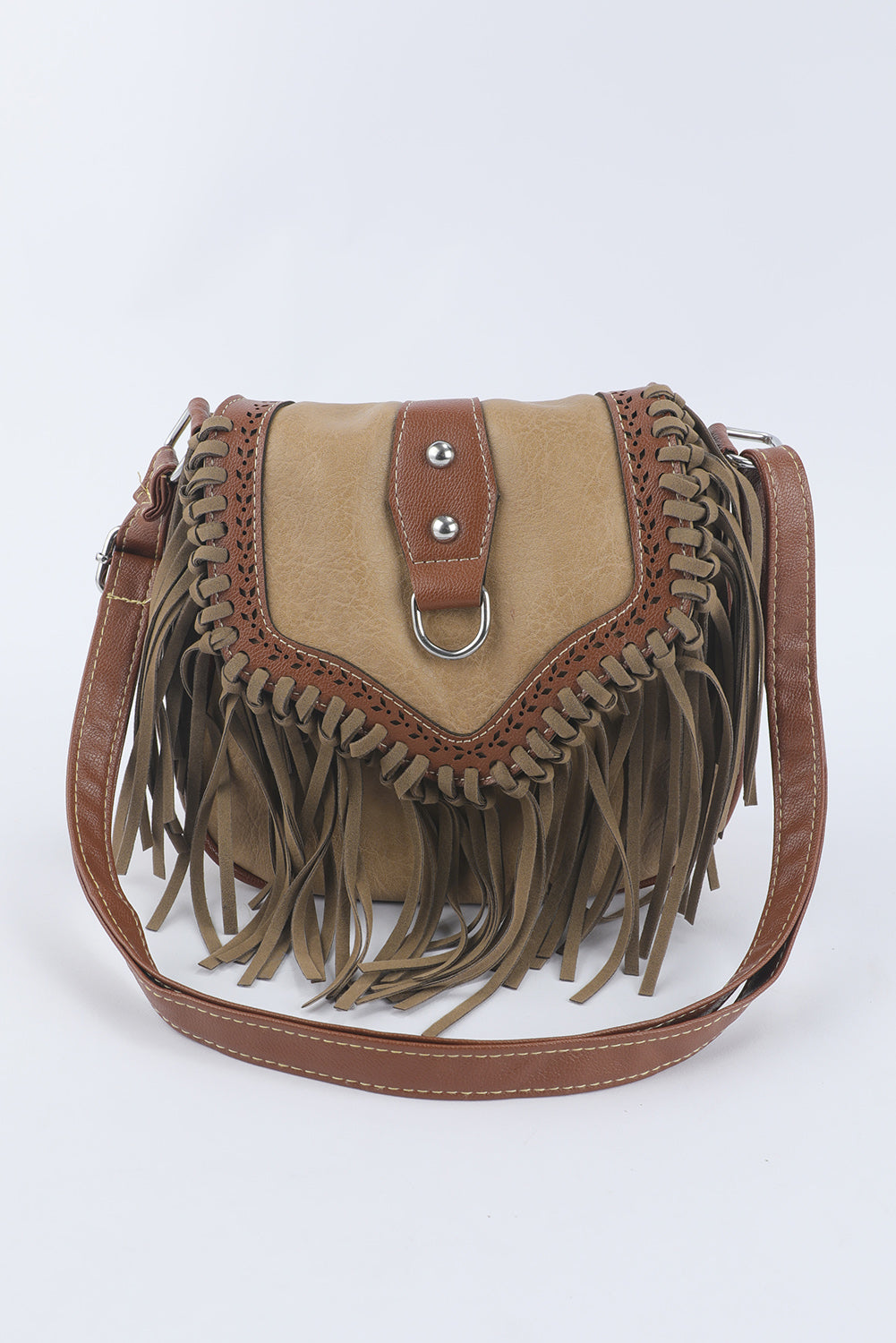 Brown Boho Fringe Flip Crossbody Bag