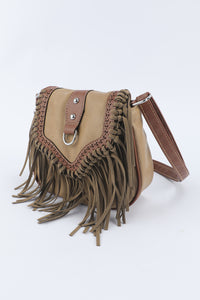 Brown Boho Fringe Flip Crossbody Bag