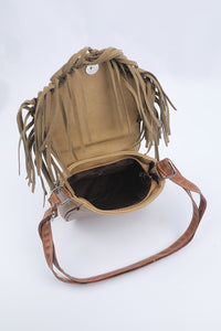 Brown Boho Fringe Flip Crossbody Bag