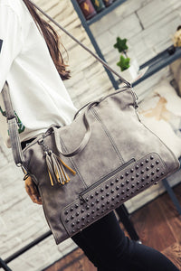 Gray Vintage Studded Handbag / Tote