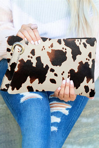 Brown & Cream Cow Print Handbag / Oversized Clutch