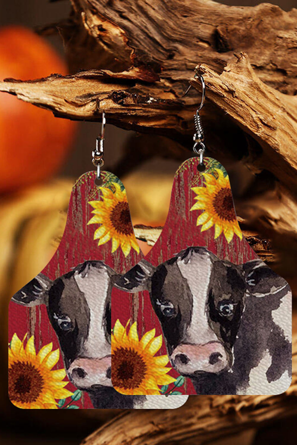 Sunflowers and Cow Dangle Earrings