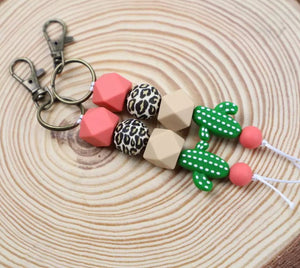 Silicone Bead Keychain - Coral, Cactus, and Leopard Print