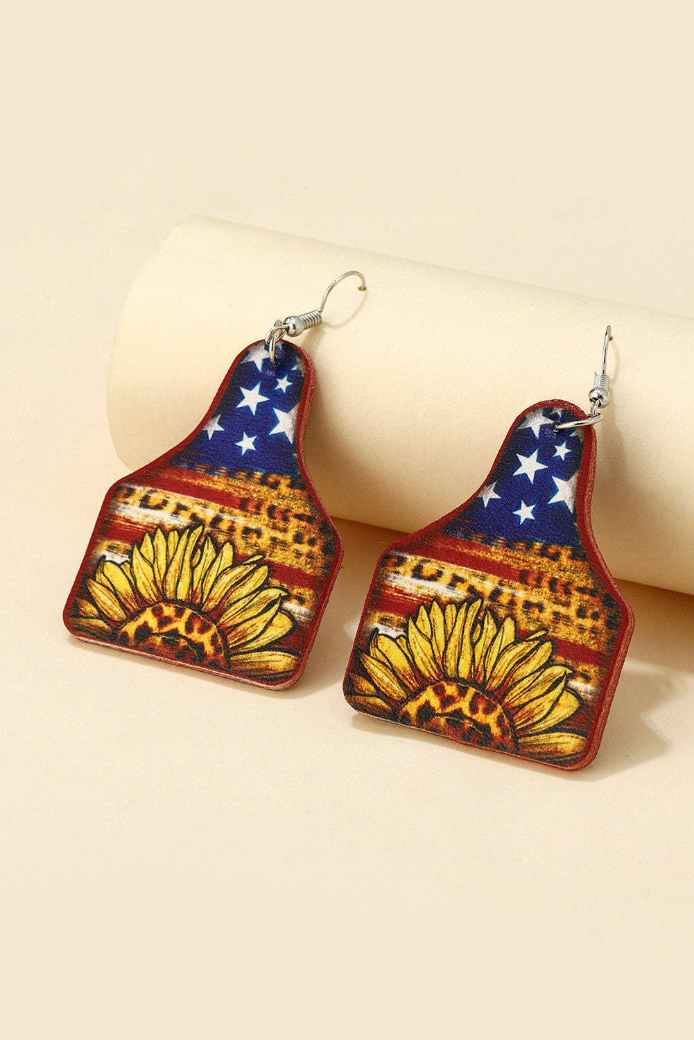 All American Double Sided Cow Tag Earrings