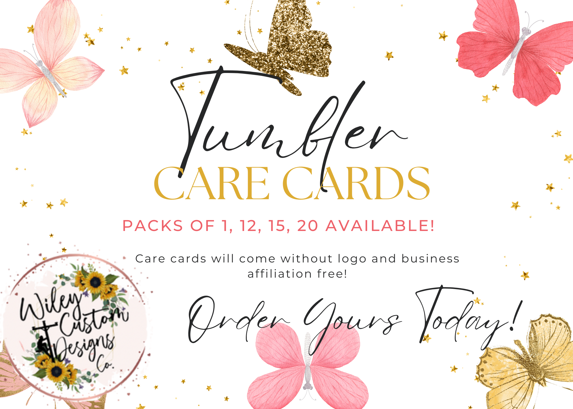 Wiley Designs Wholesale - Tumbler Care Cards