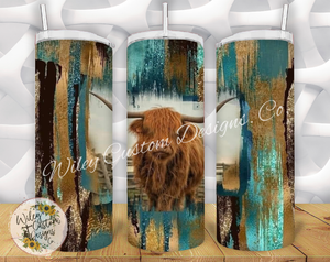 Wiley Designs Wholesale - Blues Brushstroke Highland Cow Tumbler