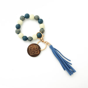 Blue Mama Wood Bead Tassel Bracelet Keychain