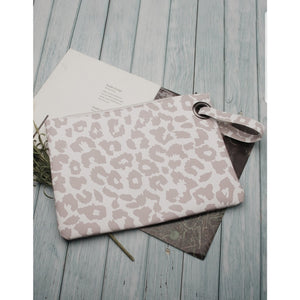 White & Tan Leopard Print Handbag / Oversized Clutch