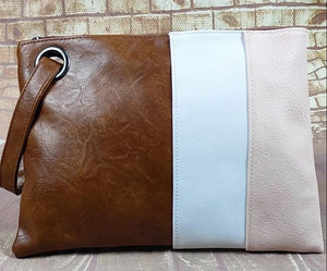 Brown & Pink Color Block Oversized Clutch / Handbag