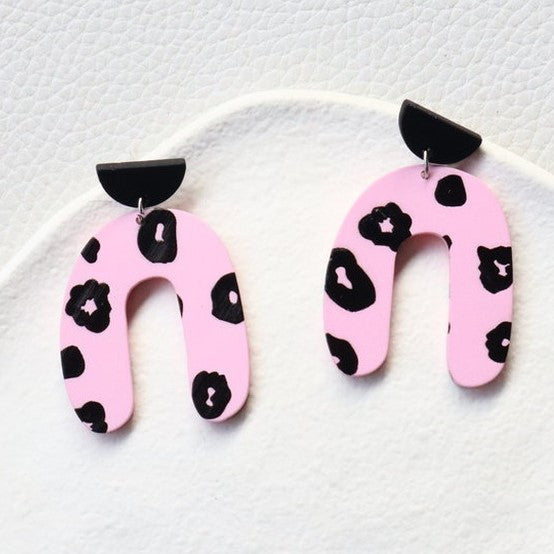 Pink Leopard Print Acrylic Earrings
