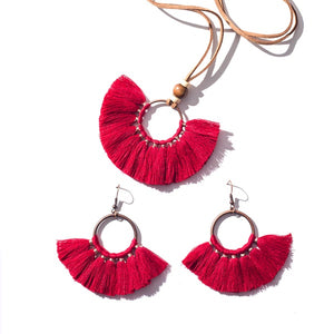 Tassel Earrings and Necklace - Red