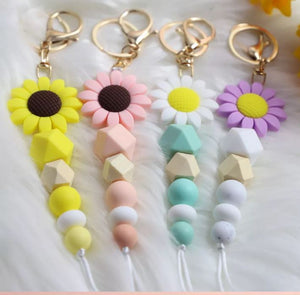 Sunflower Silicone Bead Keychain