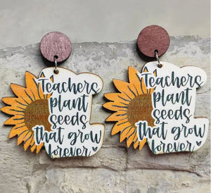 Sunflower Teacher Wood Earrings